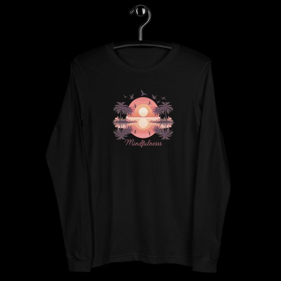 Embrace Tranquil Elegance: Sunset Silhouette Bliss Long Sleeve Tee - Mindfullnes - Picture 2 of 5
